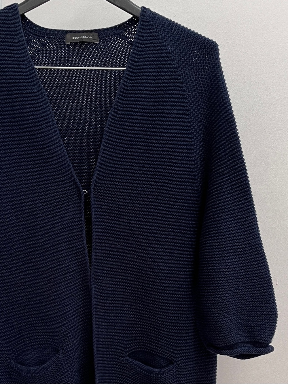 Cop.copine rolled hem short sleeve cardigan sweater S cotton pockets timeless